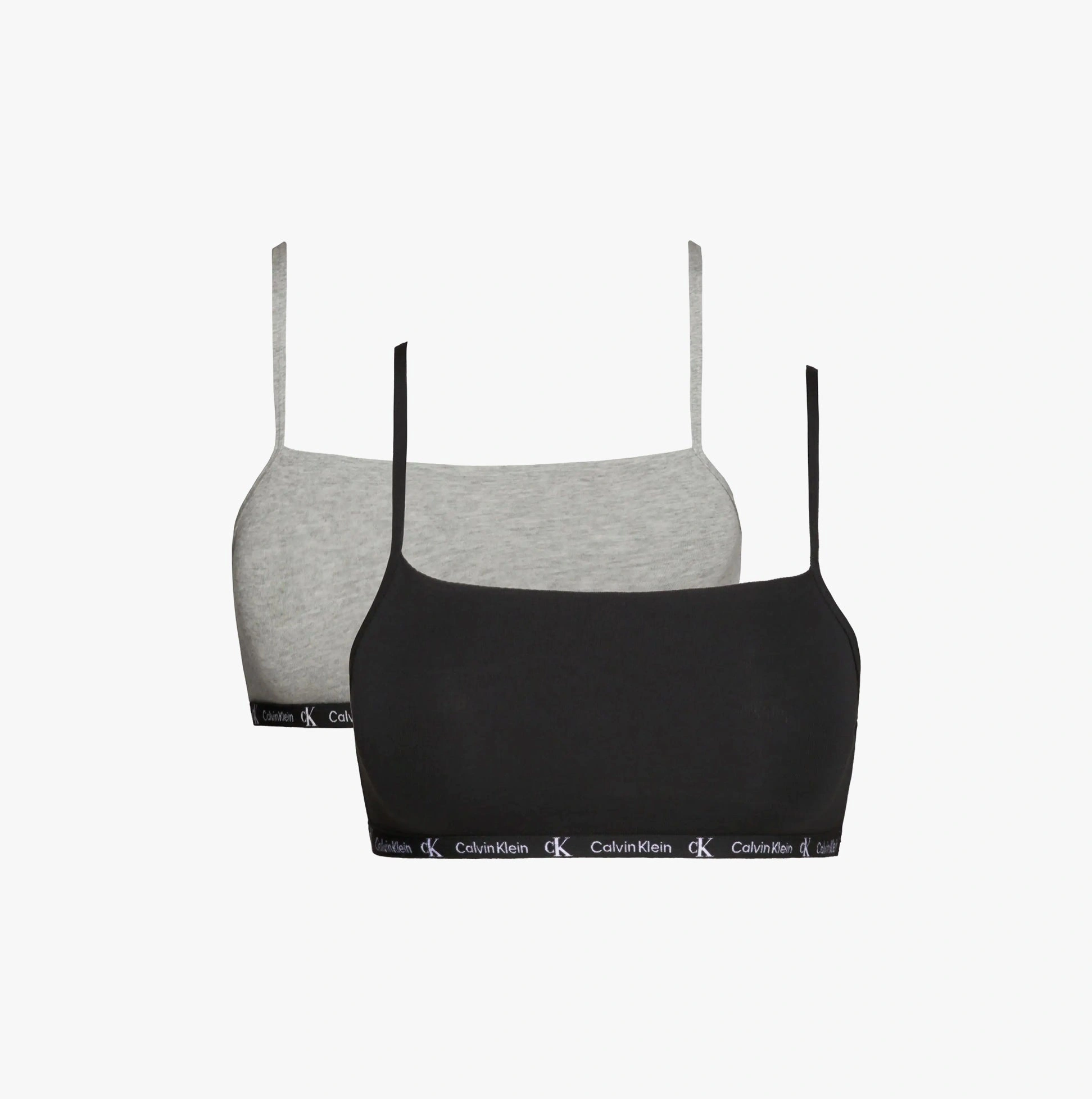 CK Chic Duo: Unlined Comfort. Black & Heather Grey Bralettes. 1996 Cotton.
